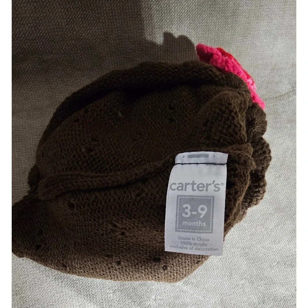 NWT Carter's Knit Beanie & Almar Purple Flower Hat Set Baby Girls 3-9 Months